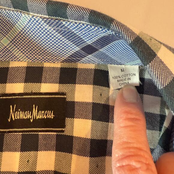Neiman Marcus Men’s Gingham Check Button Down Shirt M Flip Cuff 100% Cotton - Picture 2 of 10